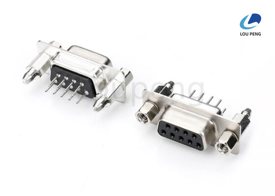 China 9pin D-SUB Connector female punch pin low side, half gold black glue, riveted copper post 6.0, locking screw supplier