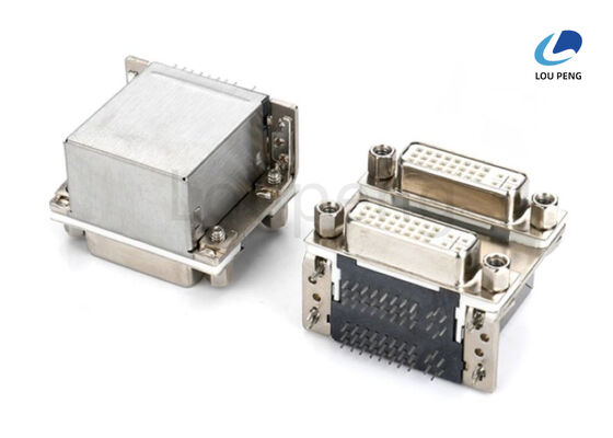 China 24+5PIN Double-deck DVI Connector female white, with shielded housing, secured with 4.8mm screws, 90 Degree supplier