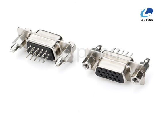 China 15pin D-SUB Connector female, 180 degree, Machine PIN, plugboard, half-gold, black Insulator, 6.0mm brass post, locking screw. supplier