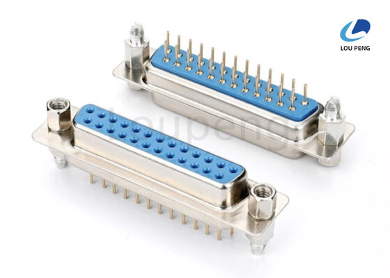 25pin D-SUB Connector female Machine pin low side, full gold and blue glue, riveted copper post 6.0, locking screws supplier