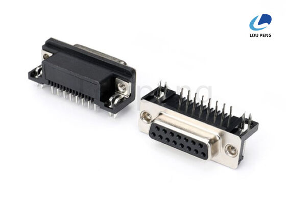 15PIN Female D-SUB Connector 8.08mm half gold black vinyl, riveted harpoon, 90 degree supplier