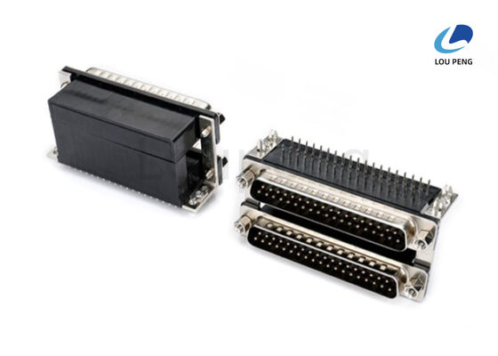 37PIN Double-deck D-SUB Connector male 8.08mm semi-metal black glue, riveted vent harpoon 19.05mm, screw fastening, 90 degree supplier