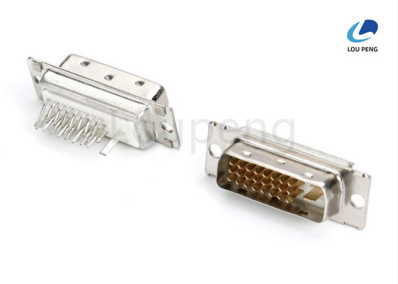 DVI 24+1pin male connector with clip-on design, semi-metallic finish, white glue, and riveting. supplier