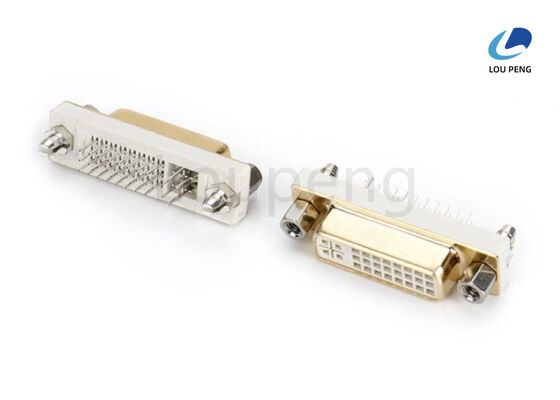 DVI 24+5pin 180 degrees, female connector, semi-gold white, gold-plated casing, riveted copper pillars, screws. supplier