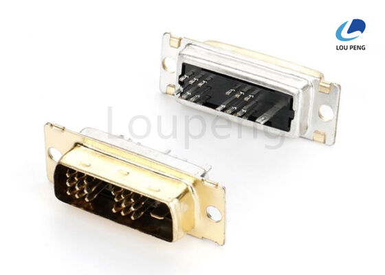 DVI 18+1pin male connector, solder type, half gold, black, gold-plated outer shell, riveted. supplier